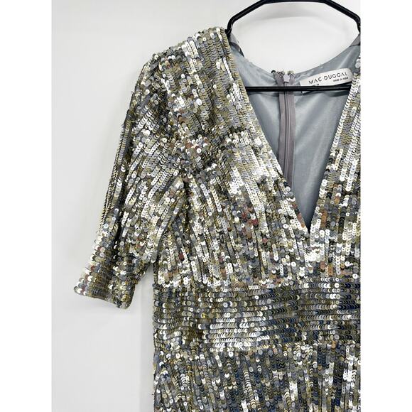 Mac Duggal 4707 Platinum Silver Sequined V-Neck Short Sleeve Evening Gown 14 - Picture 8 of 8